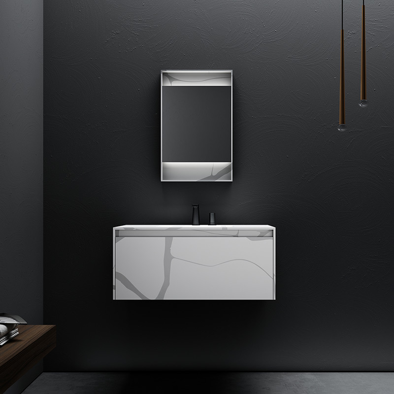 Großhandelspreis Wandmontierter Marmor-Texturmuster-Badezimmerschrank mit fester Oberfläche TW-5801
