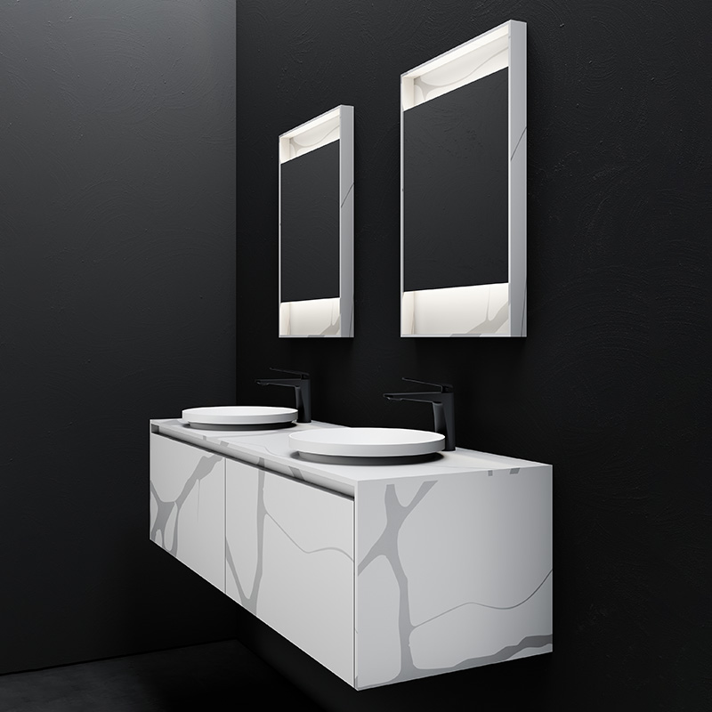Supplier Double Counter Top Sink Wall Mounted Solid Surface Bathroom Cabinet TW-5812