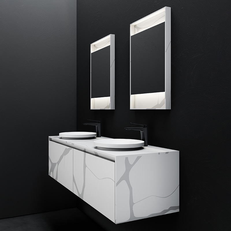 Lieferant Doppel-Aufsatzwaschbecken Wandmontierter Badezimmerschrank mit fester Oberfläche TW-5812