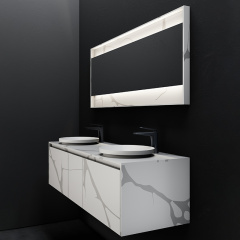 Hochwertiger, einzigartiger Design-Doppelwaschbecken-Wand-Badezimmerschrank mit fester Oberfläche TW-5818