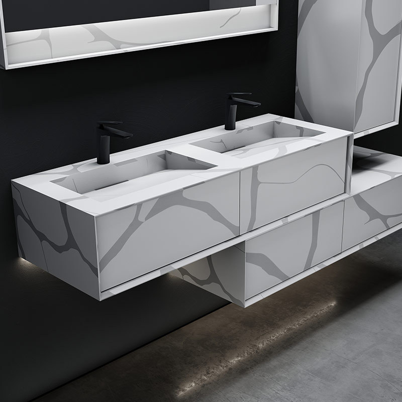 Fabrikversorgung, Qualitätssicherung, wandhängender Badezimmer-Waschtisch mit Marmor-Design, Texturmuster und fester Oberfläche TW-5828