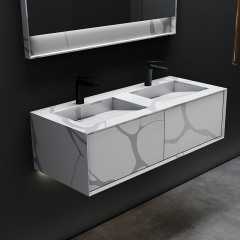 Popular Wholesale Designer Wall Mounted Marble Texture Pattern Solid Surface Bathroom Vanity Unit TW-5822