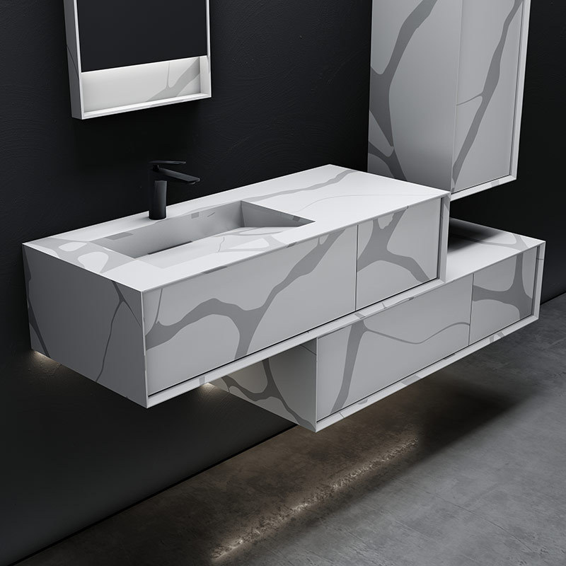 Exporter Wall Hung Marble Design Texture Pattern Solid Surface Bathroom Vanity Unit TW-5829