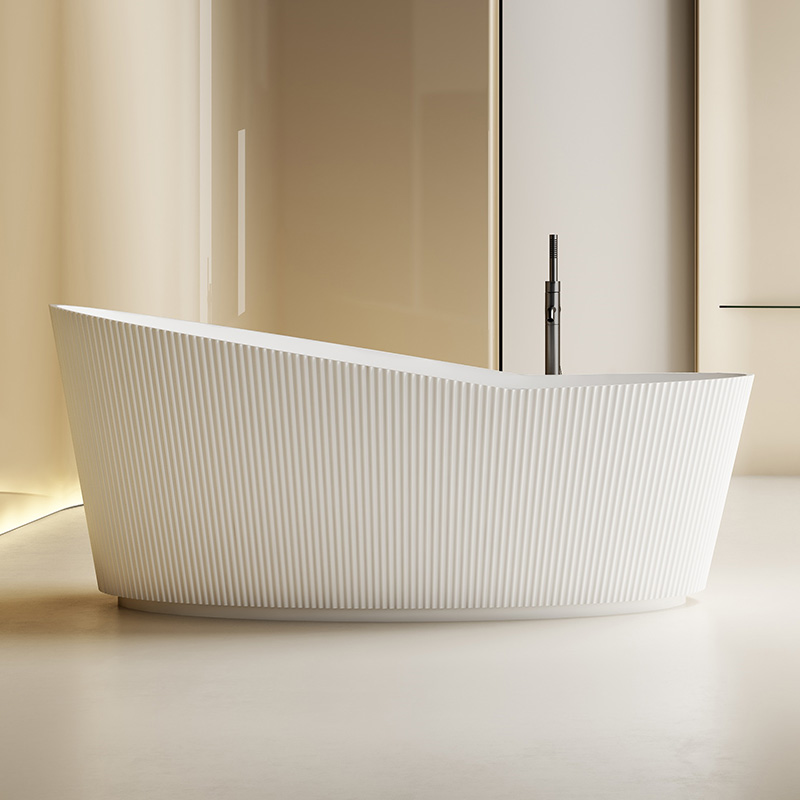 V-Groove Freestanding Fluted Solid Surface Bathtub TW-8198