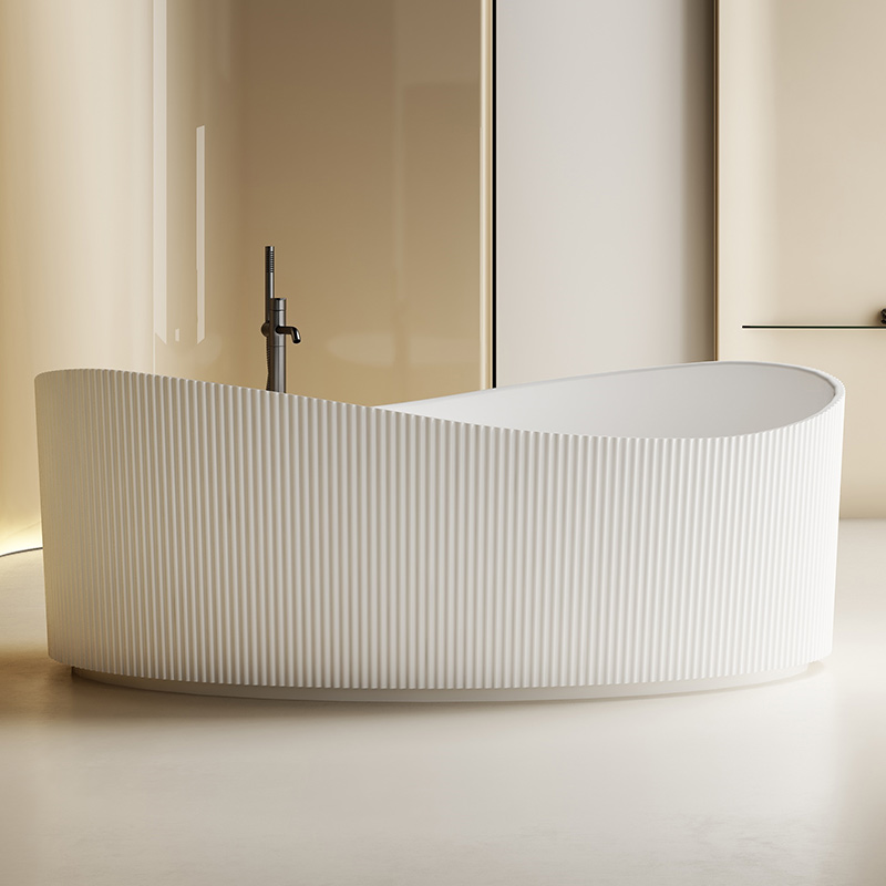 Unique Design V-Groove Freestanding Fluted Artificial Stone Bathtub TW-8190