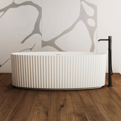 Factory Wholesale Oval V-Groove Freestanding Fluted Solid Surface Bathtub TW-8127