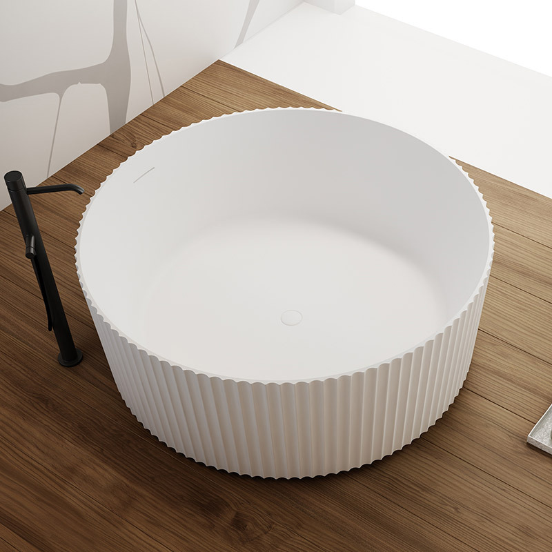 Fabrik Großhandel Neues Design V-Nut Runde freistehende geriffelte Badewanne mit fester Oberfläche TW-8129