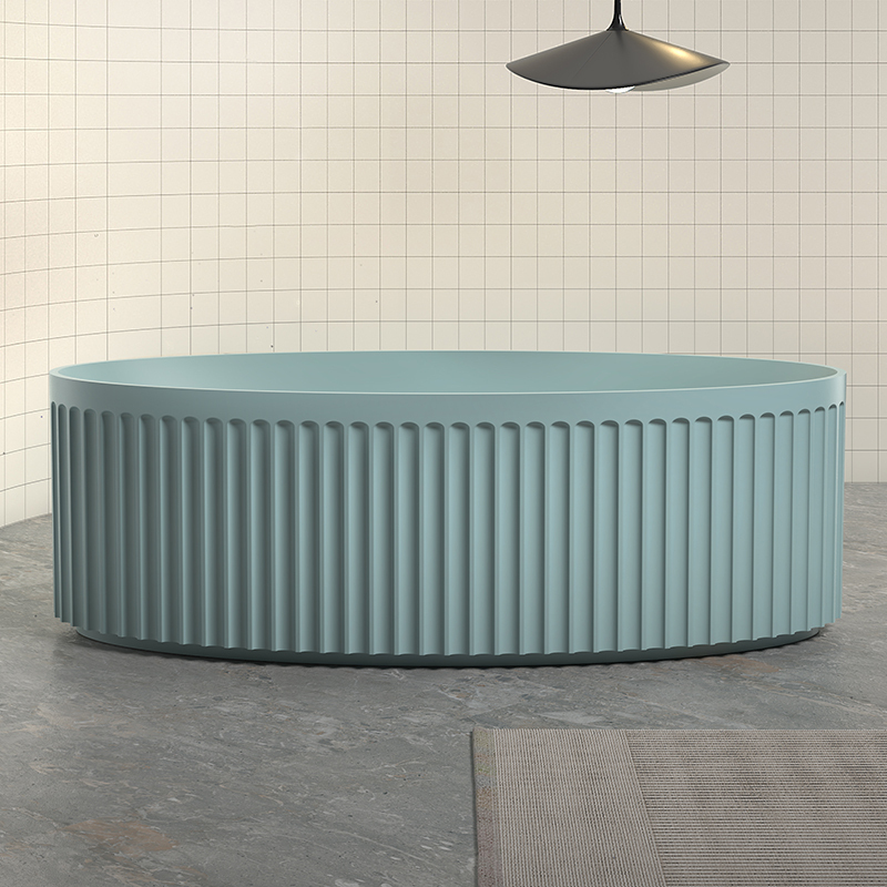 Qualität Großhandel Einzigartiges Design Freistehende geriffelte Kunststeinbadewanne TW-8117