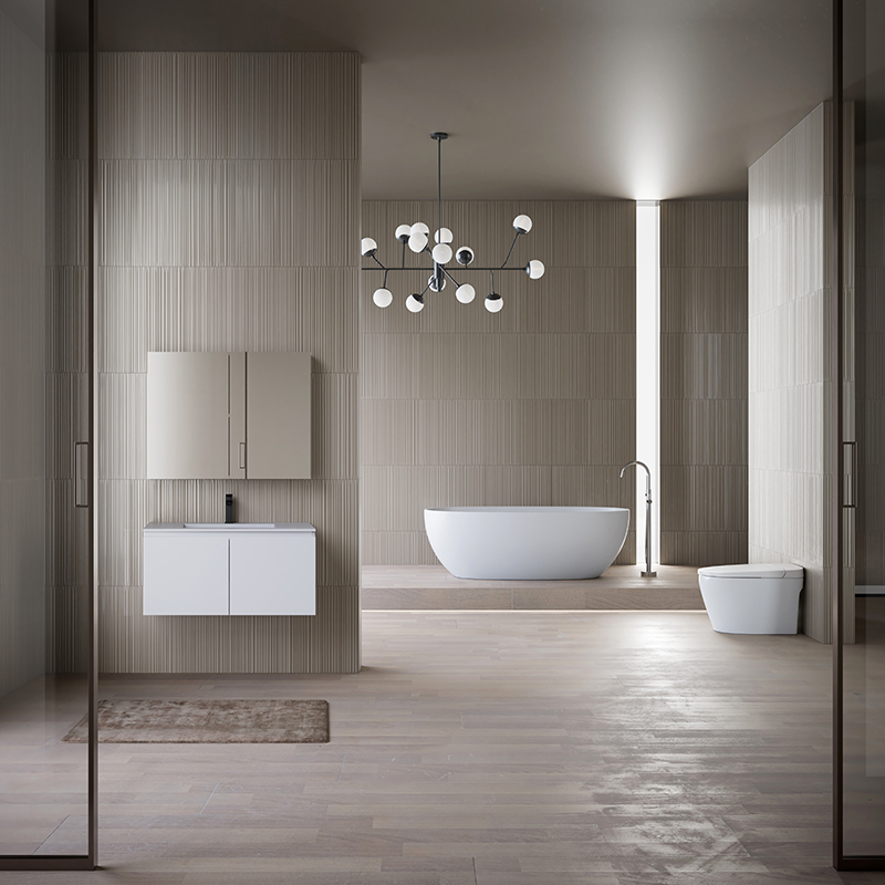 Großhandelspreis Freistehende Badewanne aus Kunststein Badezimmerschrank Intelligente Toilette Komplettset TW-7507&TW-3001&TW-M60