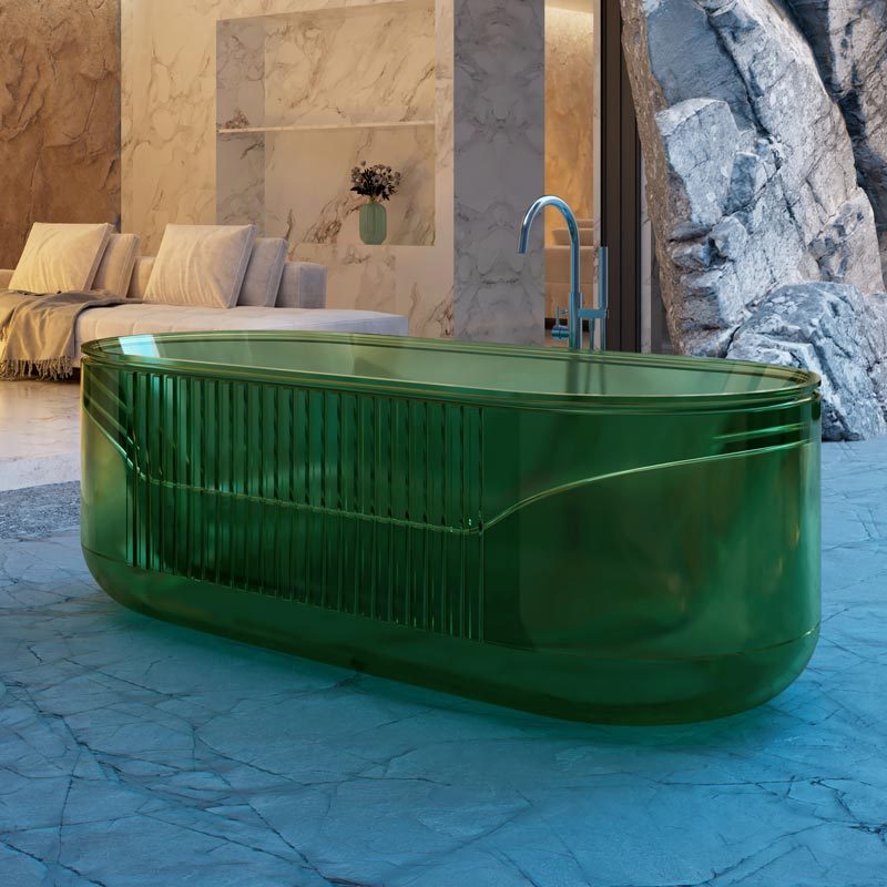 Werkseitige Qualitätssicherung, freistehende, geriffelte, transparente Badewanne XR-7001T
