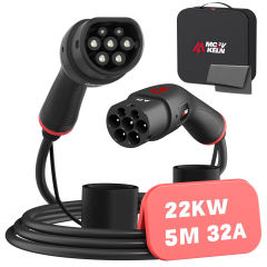 MCEVKELN Type 2 to Type 2 EV Charging Cable - Electric Vehicle Car Charger Type 2| 3 Phase | 480V | IP55 | 5m Cable | Compatible with All IEC62196-2 e.g. Charger Tesla Model 3/X/Y/S | BYD Atto 3