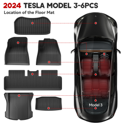 2024 Model 3 Highland TPE Floor & Cargo Mats, Anti-Slip & Waterproof