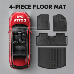 2026 BYD ATTO 2 Car Floor Mats 4PC Full Set TPE All-Weather Mats, Front & Rear Seat + Boot Liner, Anti-Slip Waterproof Protection