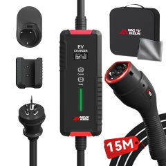 Portable Type 2 EV Charger 6A-15A with Australian 15A Plug, RCM Certified, IP65 Rated, 5M/10M Cable Optional With Carry Bag