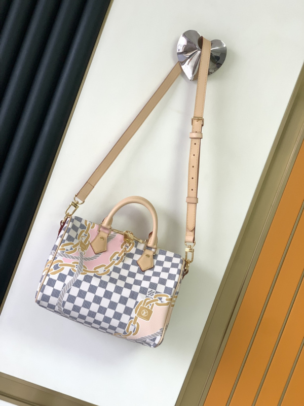 LV/路易威登女包2023新品Speedy 25棋盘格纹手提单肩斜挎包N40473