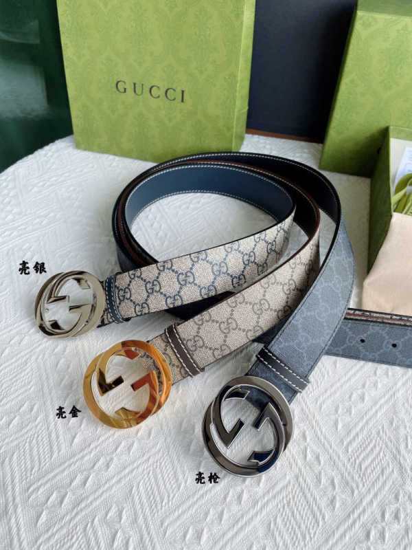 Gucci男士 腰带经典款，简洁的款式和精致抛光面双G扣3.8cm