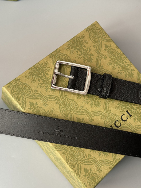 Gucci古驰GG牛皮印花精致针扣腰带，时尚显气质显品味3.5厘米。