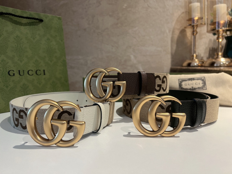 Gucci古驰 双G带扣宽版腰带经典的双G字母交织图案4厘米