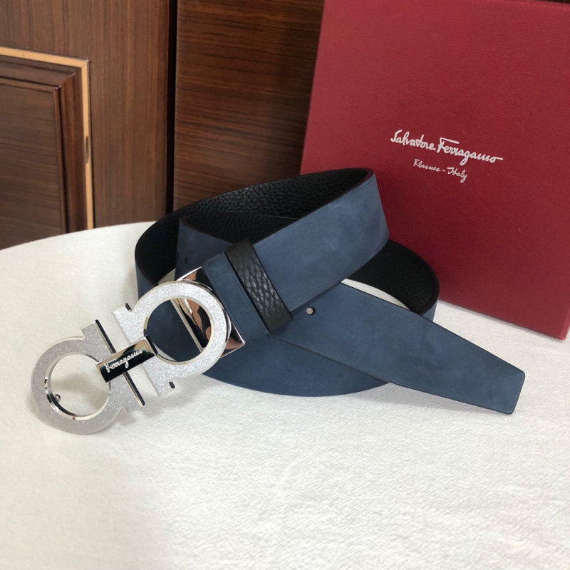 Salvatore  Ferragamo菲拉格慕男士3.5cm精钢滚砂工艺金属夹扣