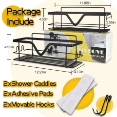 LITERRA Shower Caddy Shelf Organizer Rack(2Pack), Self Adhesive Black Bathroom Shelves Basket, Home Wall Shower Inside Organization and Storage(Black)