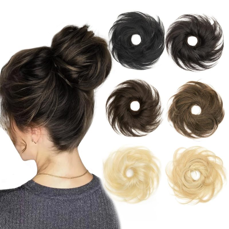 isheeny 100% Human Hair Bun, Messy Bun Hair Piece Real Human Hair Extensions Natural Curly Brown Hair Bun Hairpieces For Women/Kids Girls Tousled Updo Chignons Daily Use (Natural Black)