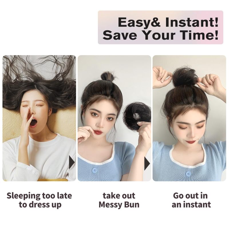 isheeny 100% Human Hair Bun, Messy Bun Hair Piece Real Human Hair Extensions Natural Curly Brown Hair Bun Hairpieces For Women/Kids Girls Tousled Updo Chignons Daily Use (Natural Black)