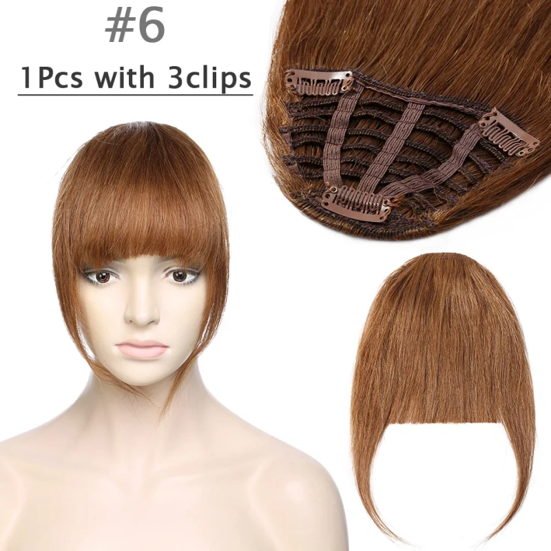 S-noilite 25g Human Hair Blunt Bangs Wig Natural Black Brown Invisible Fake Non-Remy Hair Piece Clip In Fringe Hair Extensions