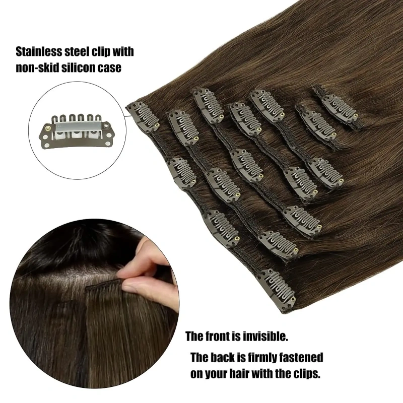 Clip In Human Hair Extensions Straight Remy Hair Natural Black to Light Brown Honey Ombre Hair Extensions With Clips 120G