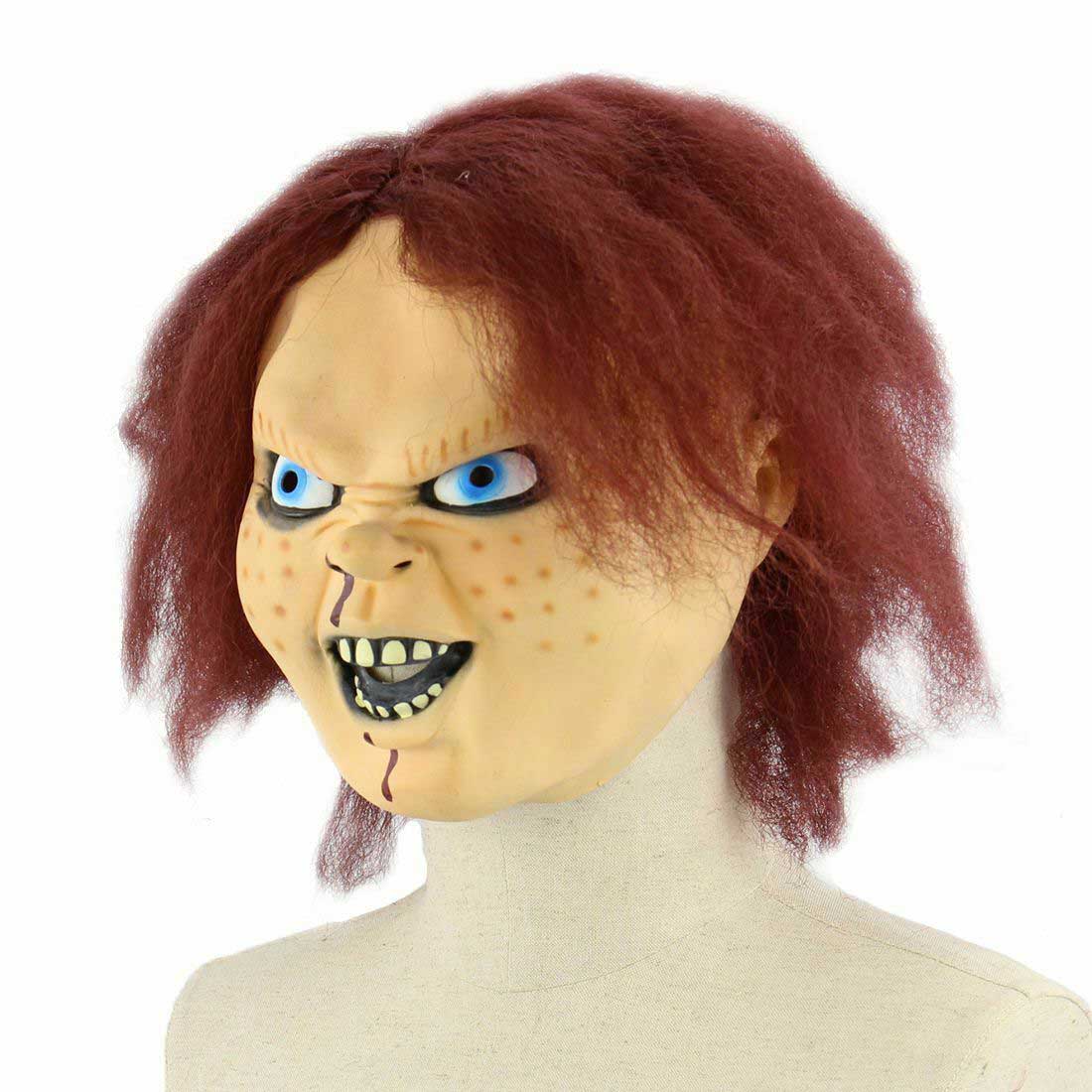 Scary Horror Child's Play Chucky Costume Latex Mask Halloween Cosplay Masquerade Party Props Brown