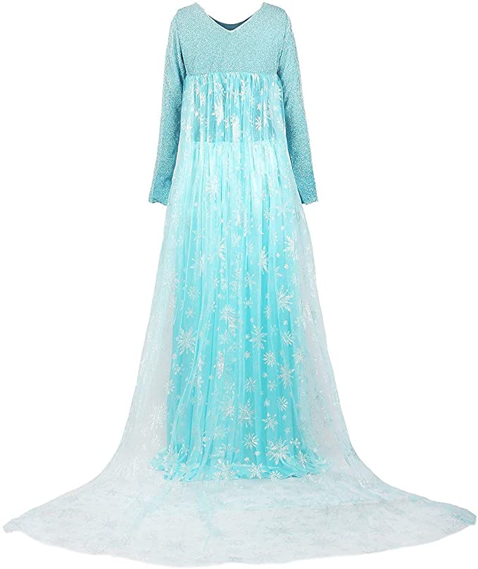 Takerlama Disney Frozen 2 Princess Elsa Sparkly Dress Party Cosplay Costume Trailing Cloak Dress For Women