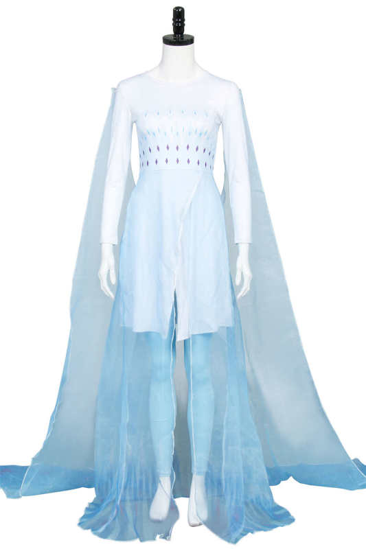 Disney Frozen 2 Elsa Ahtohallan Cave Queen White Blue Gown Cosplay Costume