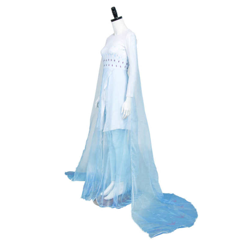 Disney Frozen 2 Elsa Ahtohallan Cave Queen White Blue Gown Cosplay Costume