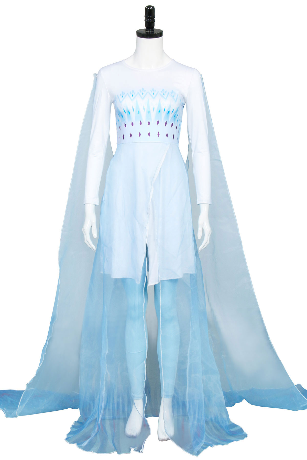 Disney Frozen 2 Elsa Ahtohallan Cave Queen White Blue Gown Dress Halloween Cosplay Costume-Takerlama