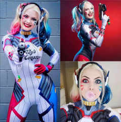 Game Overwatch D.VA Harley Quinn Cosplay Costume-Suicide Squad