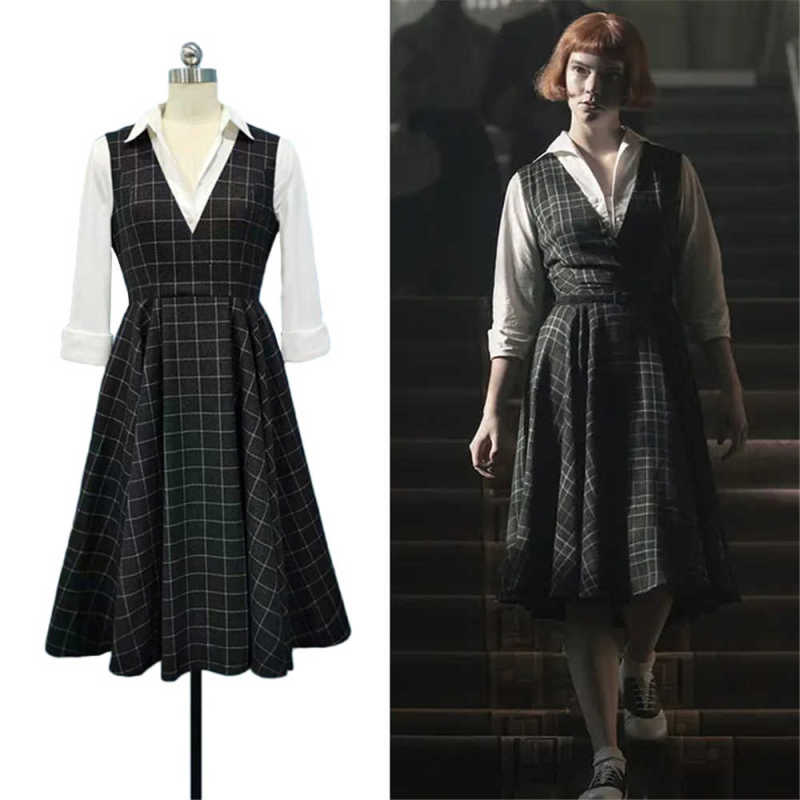 Beth Harmon Costume The Queen's Gambit Plaid A-Line Dress In Stock Takerlama