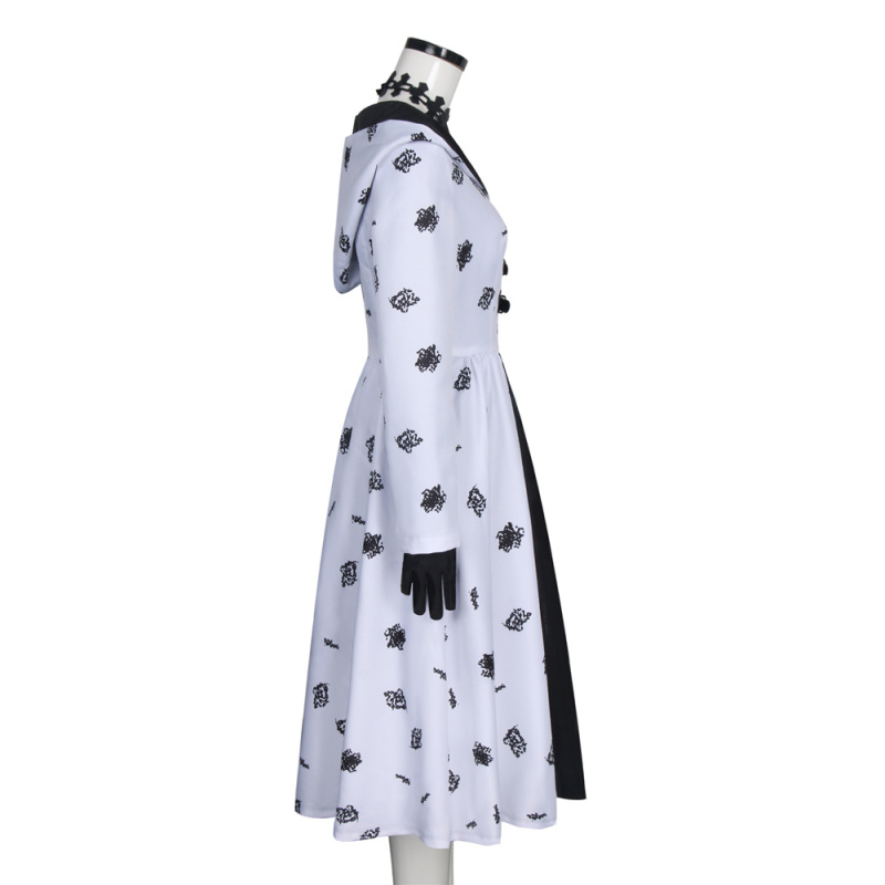 101 Dalmatians Cruella De Vil Black White Dress Gloves Cosplay Costume Takerlama (Ready To Ship)