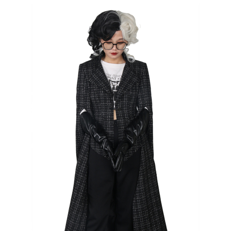 Cruella De Vil Emma Stone Cosplay Costume Coat Gloves (No wig)-2021 Movie