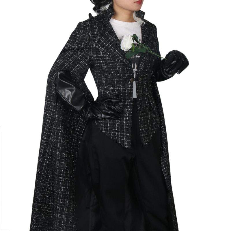 Cruella De Vil Emma Stone Cosplay Costume Coat Gloves (No wig)-2021 Movie