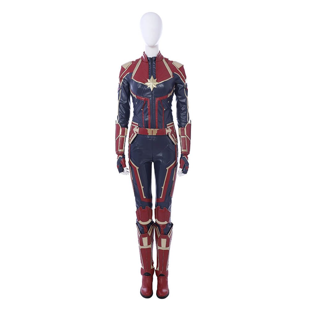 Deluxe Leather Captain Marvel Carol Danvers Cosplay Suit Shoes Helmet Takerlama
