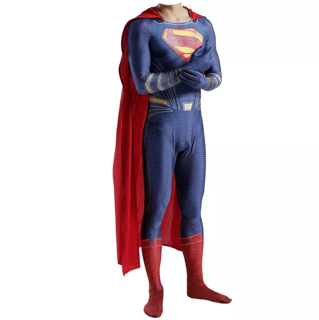 DC Comic Man of Steel 2 Superman Clark Kent Blue Costume Jumpsuit With Cloak