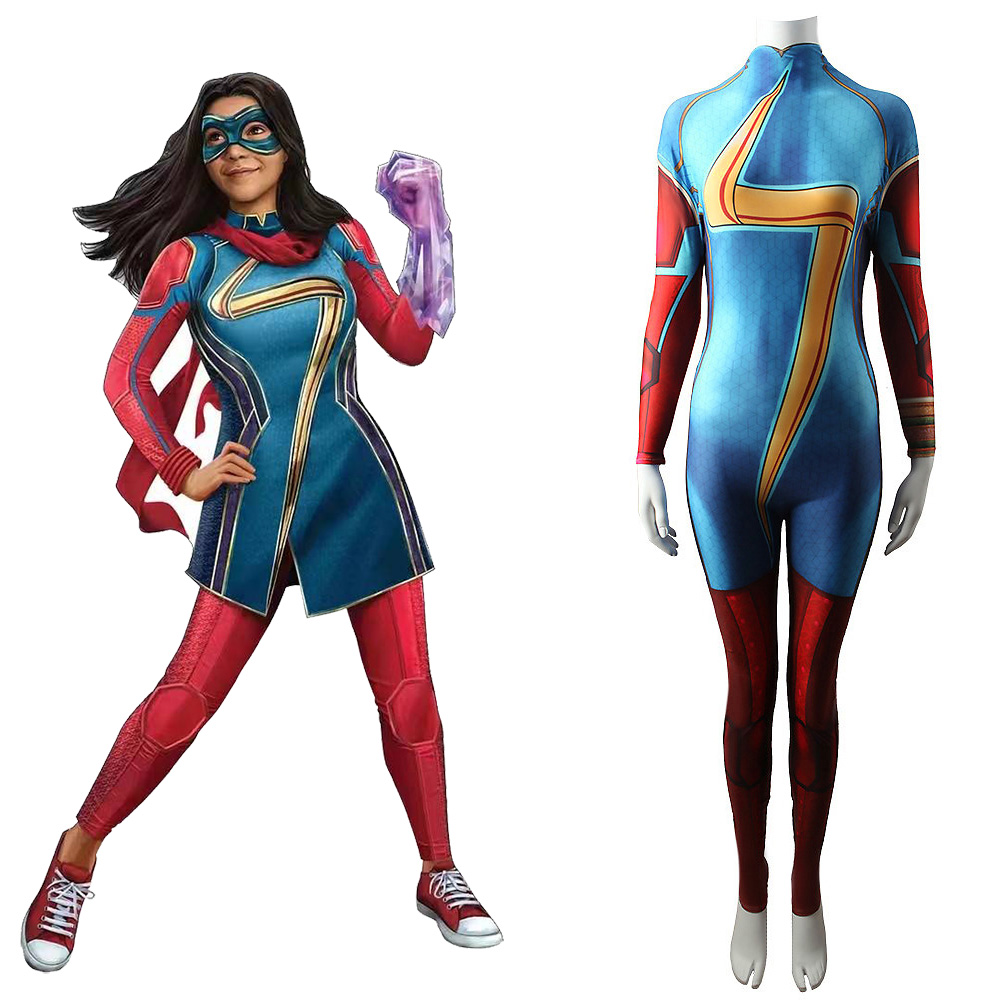 Ms. Marvel Costume Kamala Khan Superhero Cosplay Jumpsuit Adults Kids -Takerlama