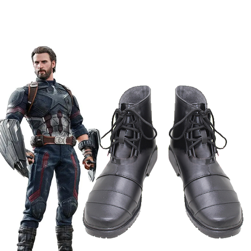 Takerlama Captain America Black Cosplay Shoes Steve Rogers Avengers Endgame Men Boots