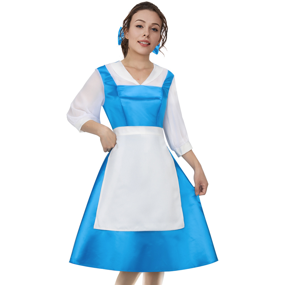 Beauty and Beast the Maid Gown Belle Apron Dress Outfit Cosplay Costume-Takerlama