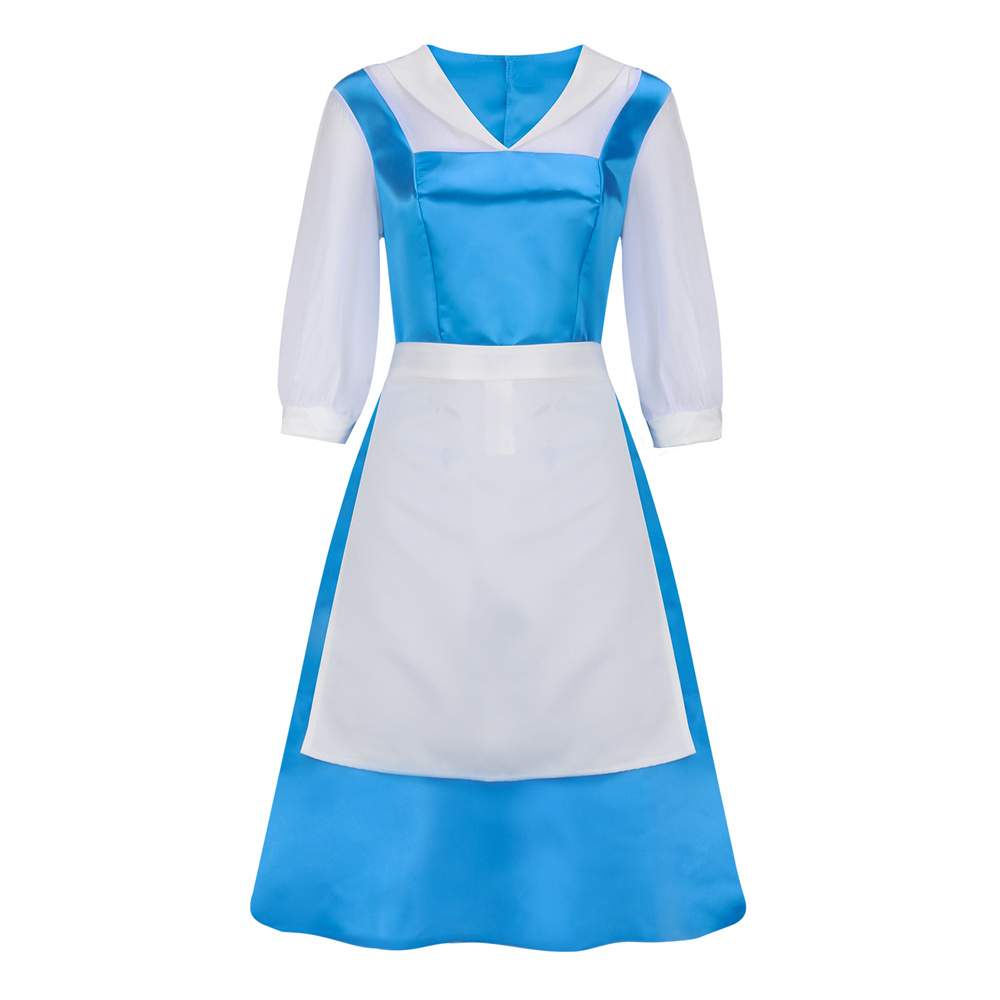 Beauty and Beast the Maid Gown Belle Apron Dress Outfit Cosplay Costume-Takerlama