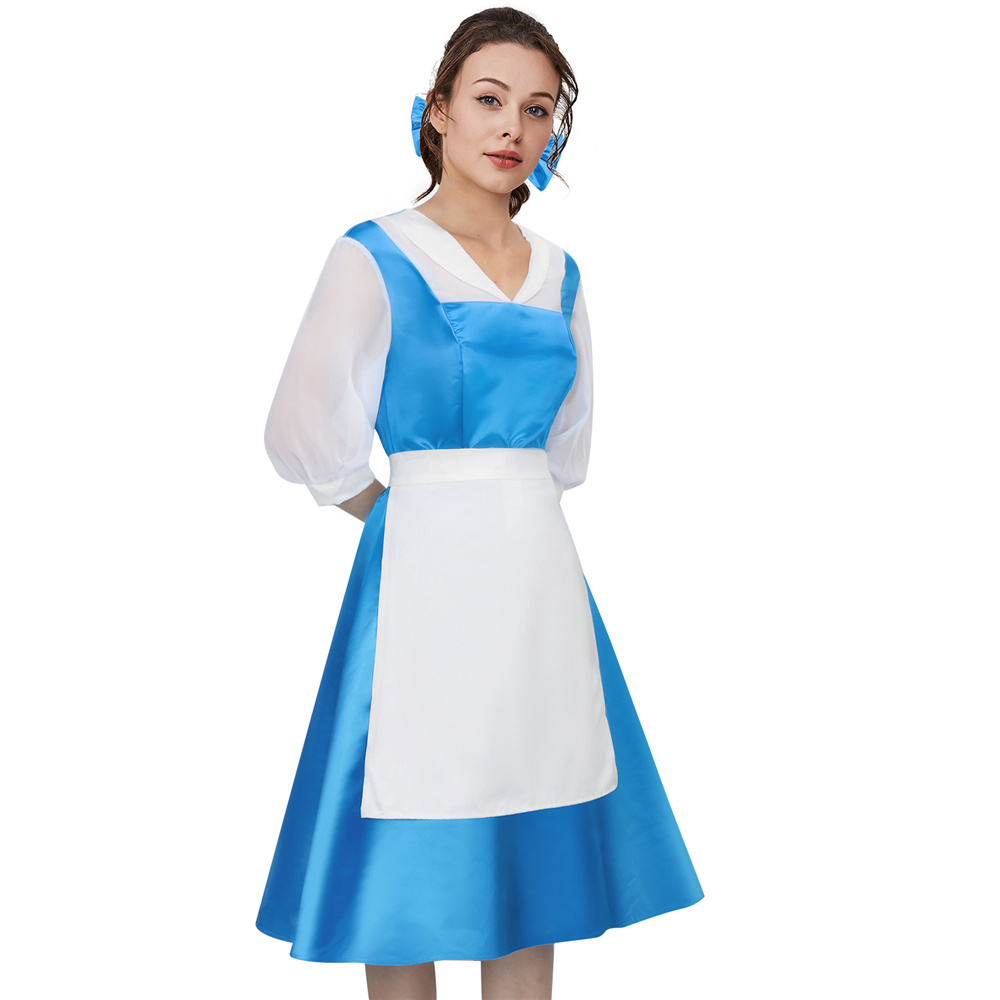 Beauty and Beast the Maid Gown Belle Apron Dress Outfit Cosplay Costume-Takerlama