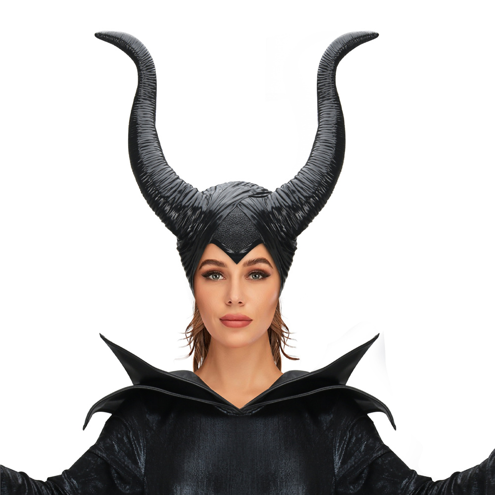 Creepy Maleficent Angelina Jolie Horns Hats Mask for Adult Women Cosplay Halloween Party Costume Black Queen Headpiece Hat Cap PVC Masks
