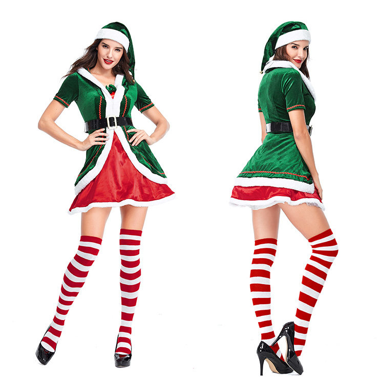 Christmas Elf Couple Costume Deluxe Santa Lovers Suit Fancy Dress Women Men -Takerlama