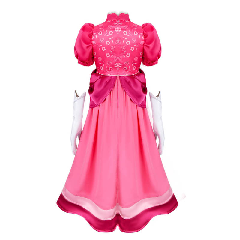 Kids Pink Princess Peach Dress Super Mario Cosplay Costume In Stock-Takerlama