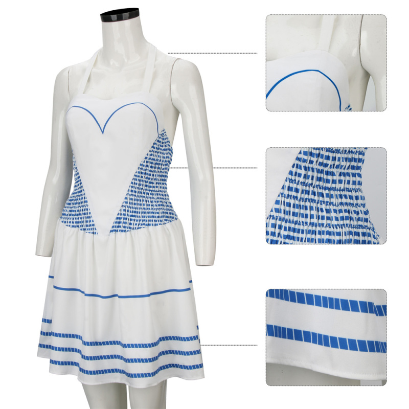 Margot Robbie 2023 Movie Costume Blue Halter Blue &amp; White Dress With Headband Doll