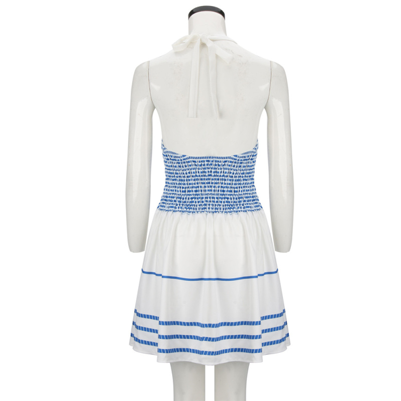 Margot Robbie 2023 Movie Costume Blue Halter Blue &amp; White Dress With Headband Doll